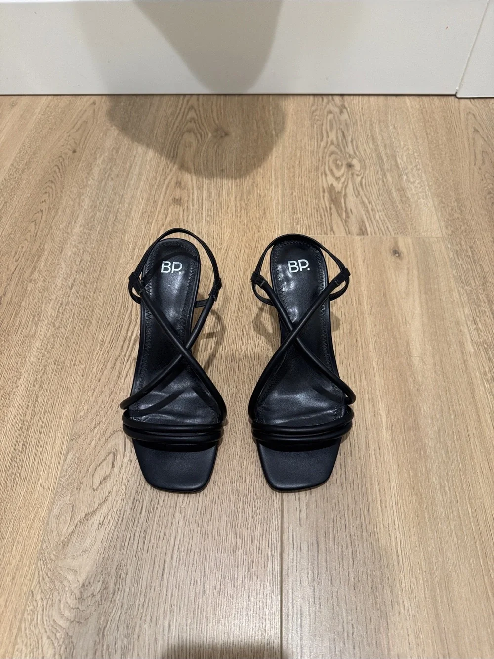 bp Black Strappy Square-Toe Slingback Heels